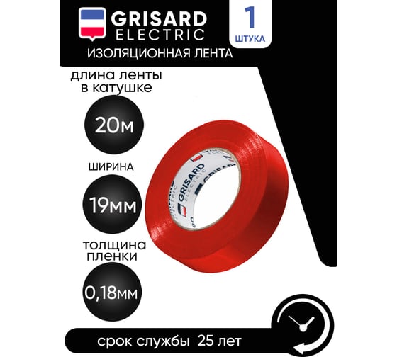 Универсальная изолента Grisard Electric 0,18x19 мм, красная, 20 м GRE-013-0004(1)