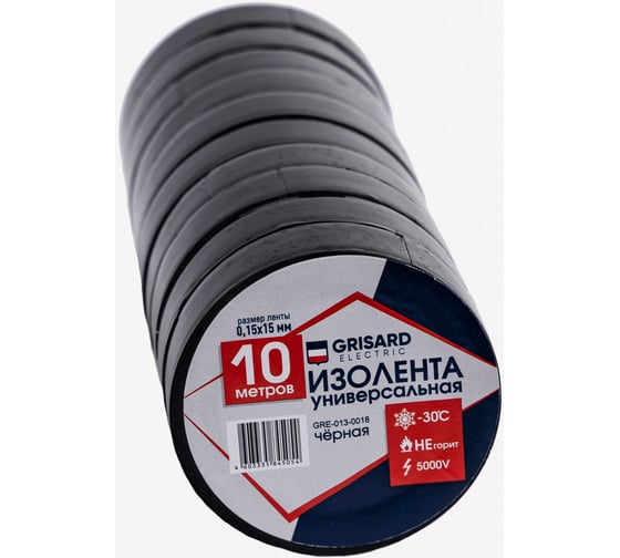 Универсальная изолента Grisard Electric 0,15x15 мм, черная, 10 м GRE-013-0018(1)