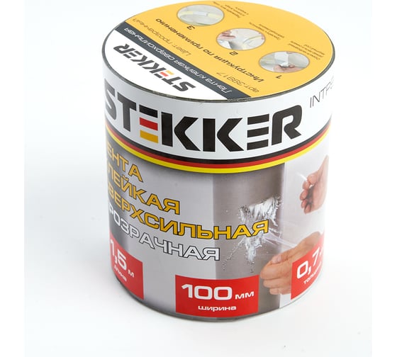 Клейкая сверхсильная лента STEKKER 0,7x100 мм, 1,5 м, прозрачная intp9-0715-10 39917