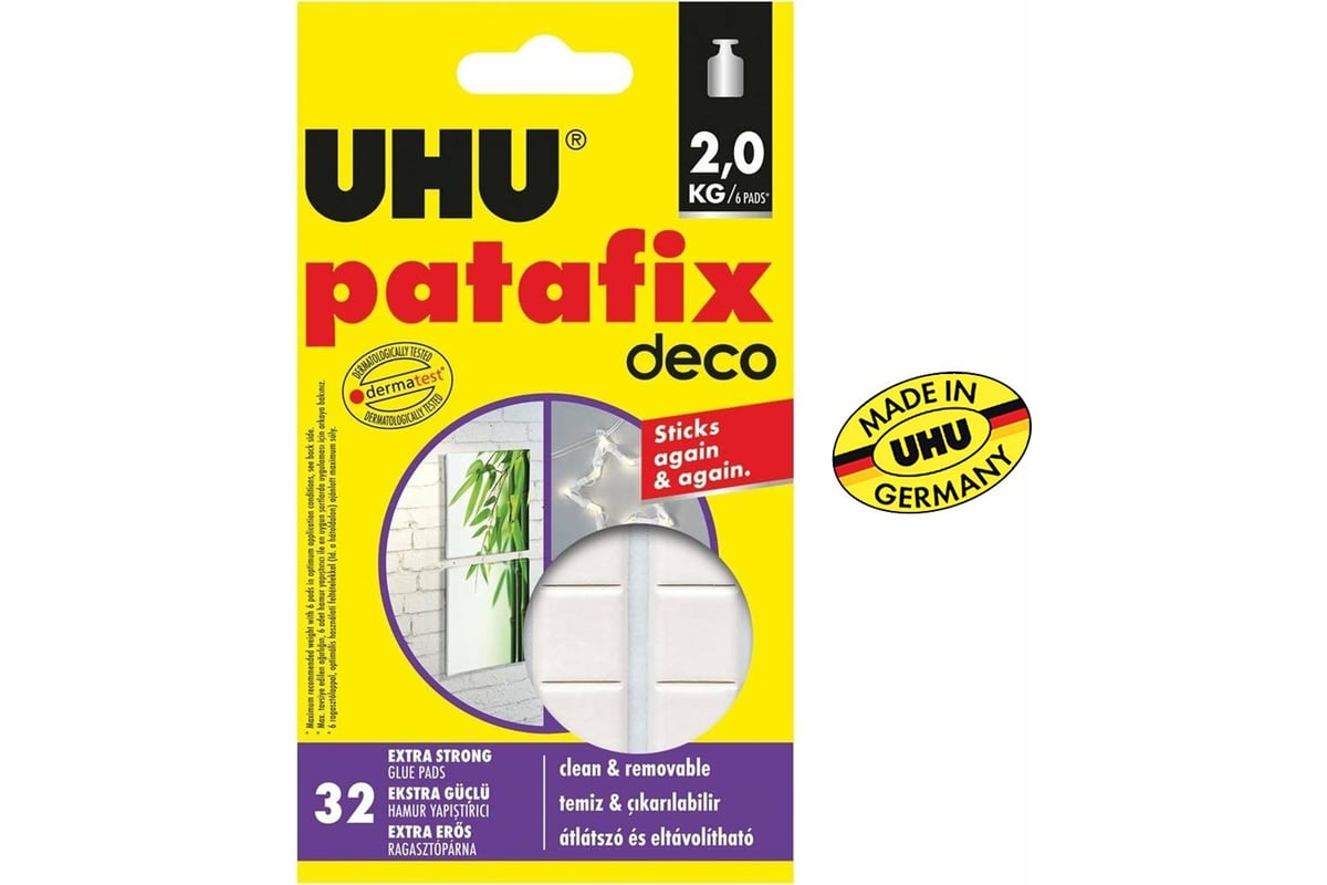 Клеящие подушечки UHU DECO, белые, многоразовые, 32 шт. 40660 ...