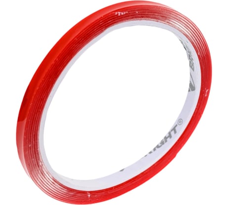 Двухсторонняя клейкая лента Nova Bright fusion красный + прозрачный (акриловая основа), 6 мм х 2 м 46660