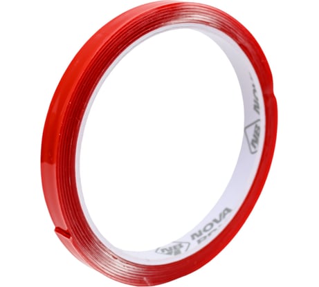 Двухсторонняя клейкая лента Nova Bright fusion красный + прозрачный (акриловая основа), 9 мм х 2 м 46662