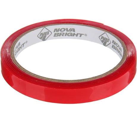 Двухсторонняя клейкая лента Nova Bright fusion красный + прозрачный (акриловая основа), 20 мм х 2 м 46664