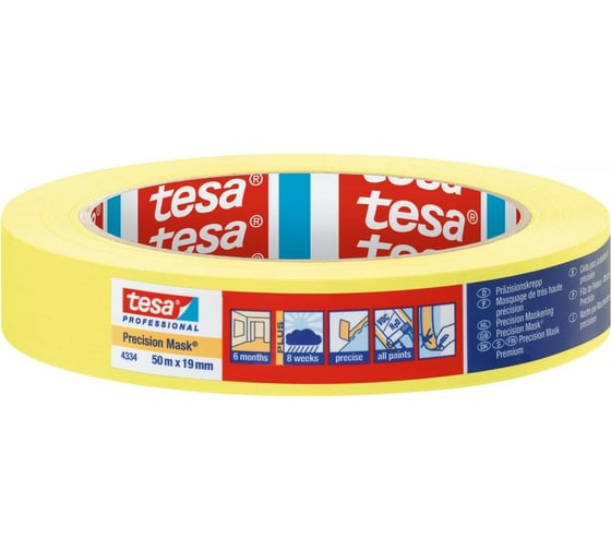 Малярная лента TESA желтая, четкий край, 50 м х 19 мм (6 мес.), 1 шт. 04334-00000-00