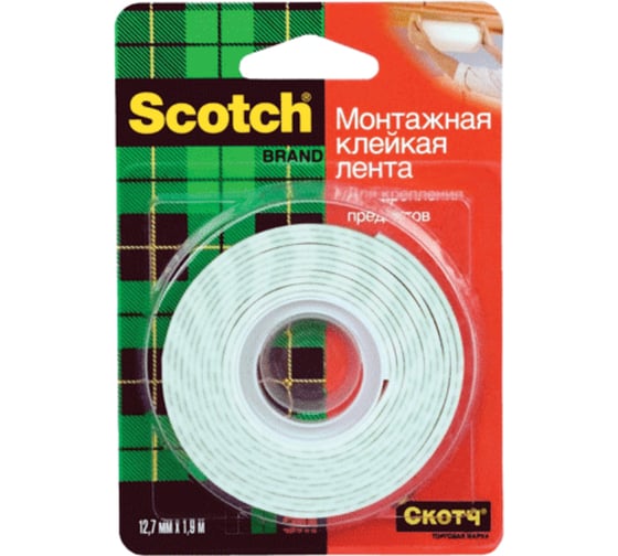 Монтажная двусторонняя лента (12 мм х 1.9 м) на вспенной основе 110D Scotch 24C0040368 1