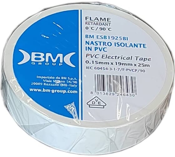 Изолента BM Group ПВХ, 19 мм x 25 м, цвет белый BM-ESB1925BI