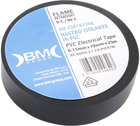 Изолента ПВХ 19 мм x 25 м, цвет черный BM Group BM-ESB1925NE