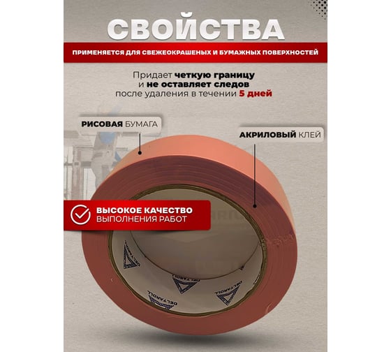 Малярная лента для деликатных поверхностей DeltaRoll розовая, 30 мм х 50 м MT113050