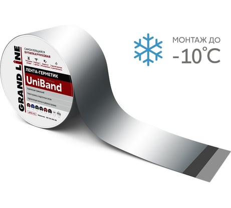 Герметизирующая лента Grand Line UniBand самоклеящаяся серебристая 10 м х 10 см 461682