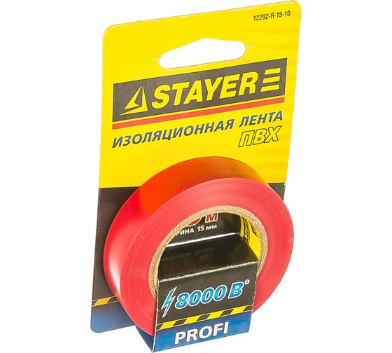 Красная ПВХ изолента 15ммх10мх0.18 мм STAYER 12292-R-15-10