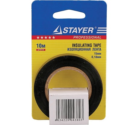 Черная ПВХ изолента 15ммх10мх0.18 мм STAYER 12292-D-15-10