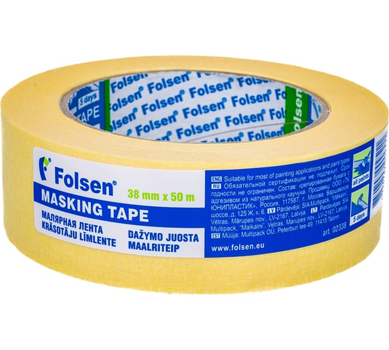 Малярная лента Folsen желтая 60oC 38ммx50м 02338