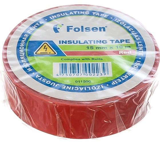 Изоляционная лента Folsen 15ммx10м красная 011500