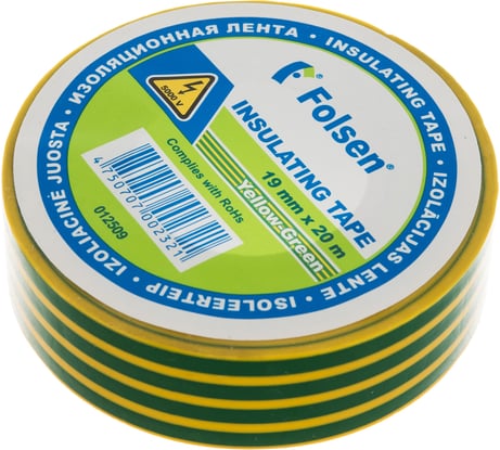 Изоляционная лента Folsen 19ммx20м желто-зеленая 012509
