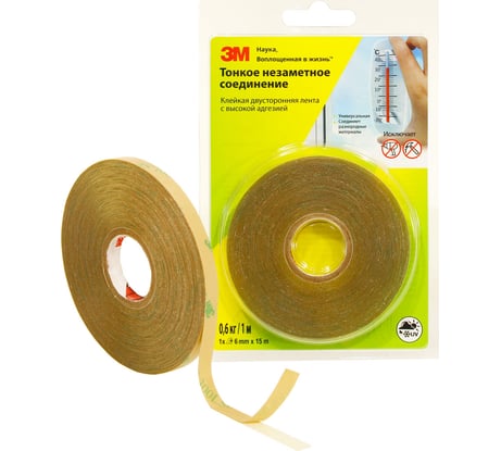 Клейкая двусторонняя лента с высокой адгезией 3М прозрачная, 6 мм х 15 м 93020 4687202916153