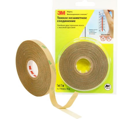 Клейкая двусторонняя лента с высокой адгезией 3М прозрачная, 9 мм х 15 м 93020 4687202916177