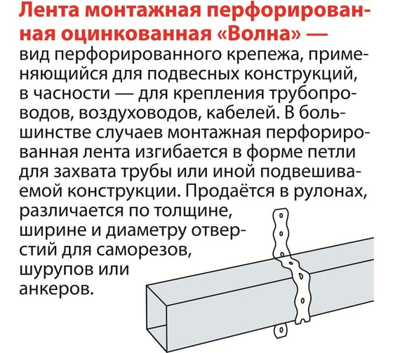 Монтажная перфорированная оцинкованная лента, волна 0.55х12, бухта 25м ГОСКРЕПЕЖ КР.090440