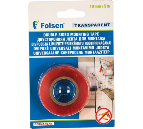 Универсальная двухсторонняя монтажная лента Folsen 19ммх5м ПЭТ 03522519