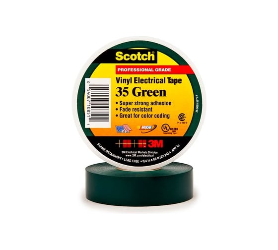 Изоляционная лента высшего класса 3М Scotch 35 зеленая 19мм х 20м х 0,18мм 7000031669