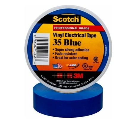 Изоляционная лента высшего класса 3М Scotch 35 синяя 19мм х 20м х 0,18мм 7100238733