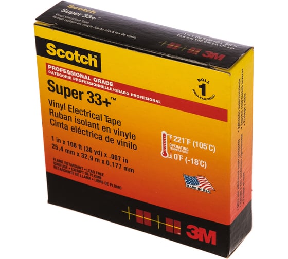 Изоляционная лента высшего класса 3М Scotch Super 33+ 25мм х 33м х 0,18мм 7000043003