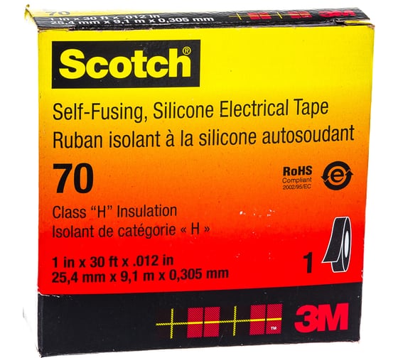 Самослипающаяся силиконовая резиновая изоляционная лента 3М Scotch 70 25мм х 9м 7000006225