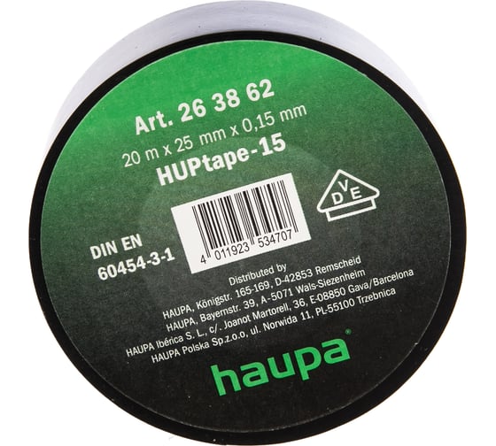 Изолента HAUPA ПВХ чёрный 25 ммх20 м, d 74 мм 263862