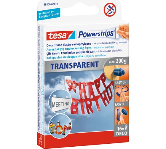 Самоклеющиеся полоски для крепления декораций TESA Powerstrips 58800-00016-01