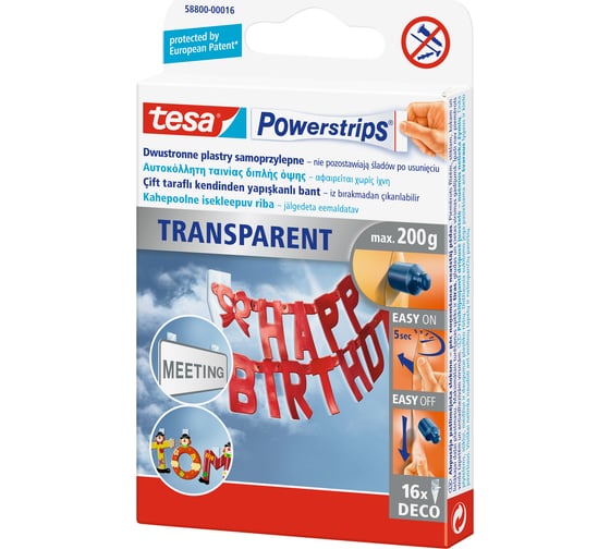 Самоклеющиеся полоски для крепления декораций TESA Powerstrips 58800-00016-01