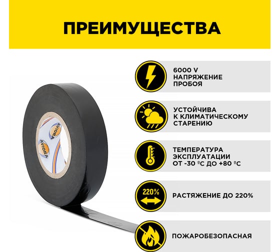 Изолента AVIORA ПВХ, 15 мм, 20 м, черная 305-004
