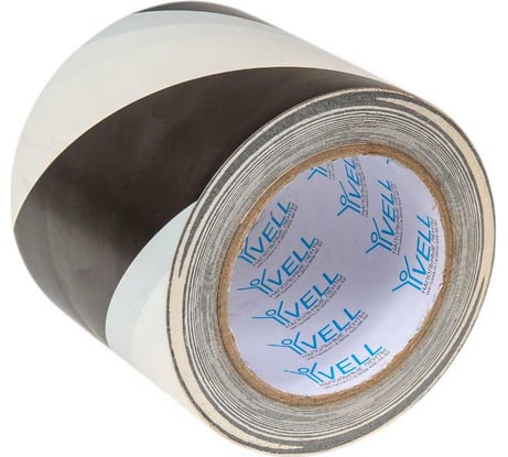Лента для разметки самоклеящаяся Vell длина 33 м, ширина 100 мм, чёрно-белая, 0.15 мм, ПВХ (Standart) 1355303