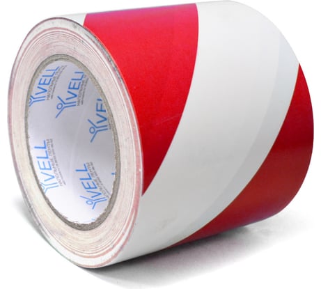 Лента для разметки самоклеящаяся Vell длина 33 м, ширина 75 мм, красно-белая, 0.15 мм, ПВХ (Standart) 315922