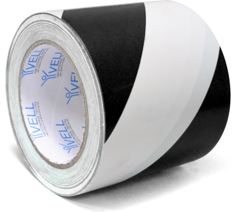 Лента для разметки самоклеящаяся Vell длина 33 м, ширина 75 мм, чёрно-белая, 0.15 мм, ПВХ (Standart) 1355305