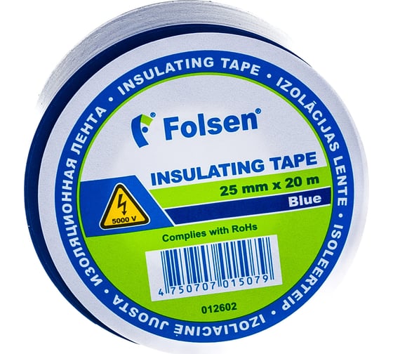 Изоляционная лента FOLSEN 25мм x 20м, синяя 012602