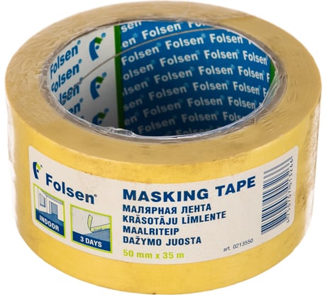Малярная лента Folsen желтая, 60oC, 50мм x 35м 0213550