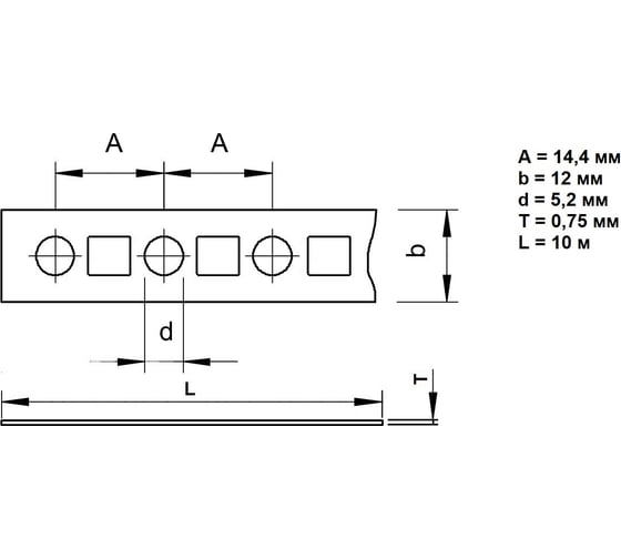 Монтажная лента ОБТЕК перфорированная прямая, 1 шт., 12x0.75 мм 06833262