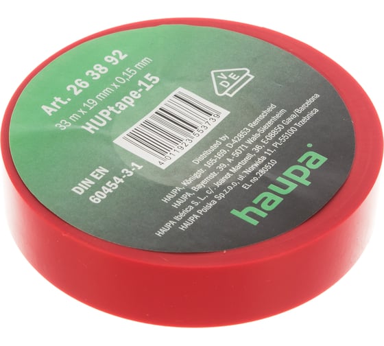 Изолента ПВХ HAUPA 19 мм x 33 м, цвет красный 263892 1