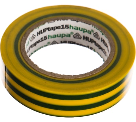 Изолента ПВХ HAUPA цвет желто-зеленый, шир.15мм, длина 10 м, d 60 мм 263818
