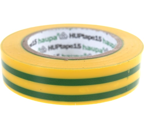Изолента ПВХ HAUPA цвет желто-зеленый, шир.15мм, длина 10 м, d 60 мм 263818