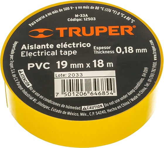 Изолента Truper акрил, 18 м, ширина 19 мм, желтая M-33А 12503