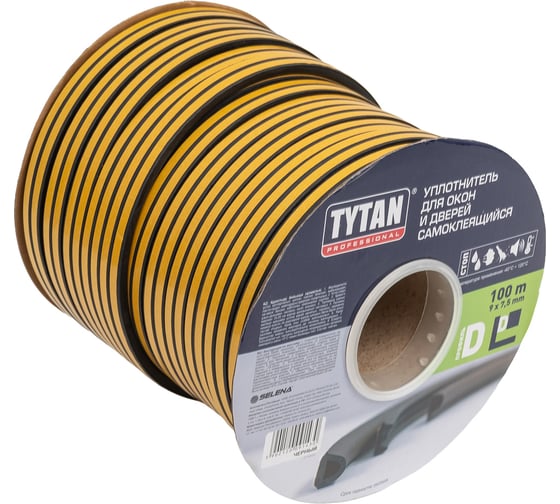 Уплотнитель для окон и дверей Tytan Professional d 100 м, 9x7.5 мм, черный 51939