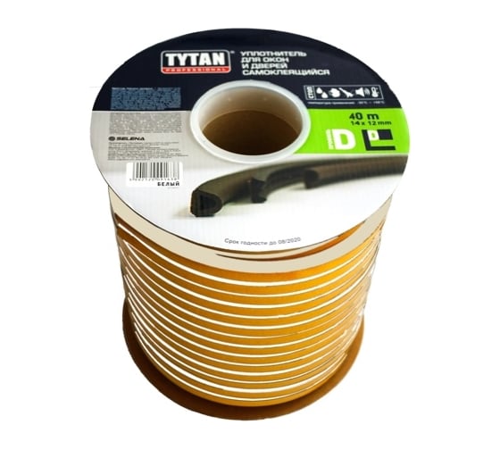 Уплотнитель для окон и дверей Tytan Professional d 40 м, 14x12 мм, белый 234906 70319
