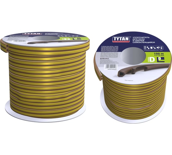 Уплотнитель для окон и дверей Tytan Professional d 100 м, 9x7.5 мм, коричневый 51938 91416