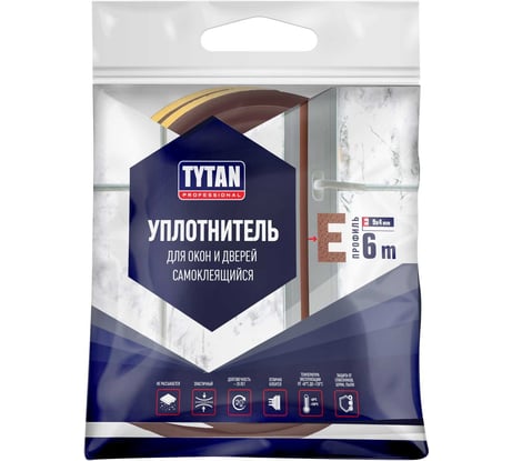 Уплотнитель для окон и дверей Tytan Professional e 6 м, 9х4 мм, коричневый 260674 19668