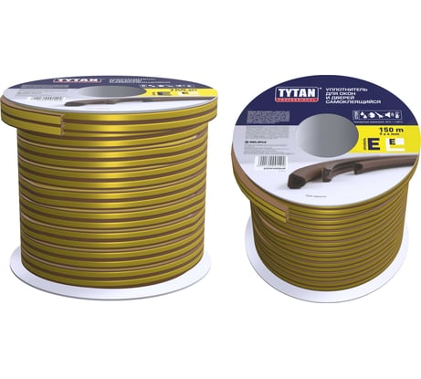 Уплотнитель для окон и дверей Tytan Professional e 150 м, 9х4 мм, коричневый 51944 91492