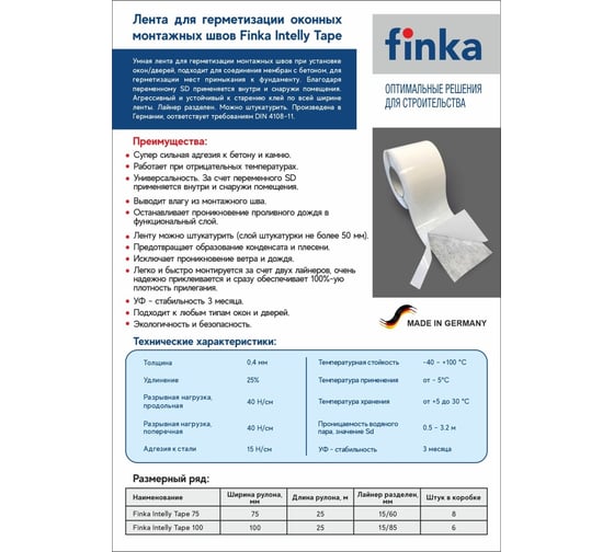 Клейкая оконная лента Finka Intelly Tape 75 мм, 25 м FIT75