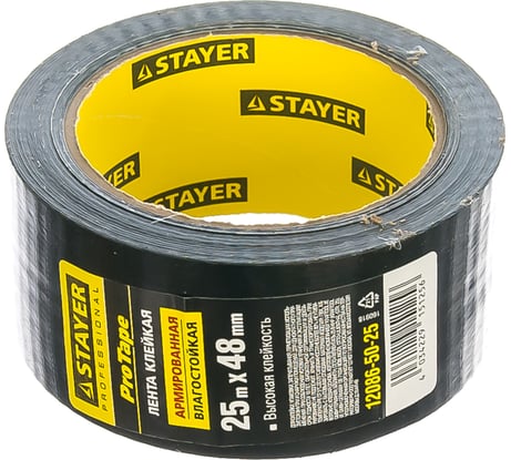 Армированная лента STAYER универсальная, влагостойкая, 48мм х 25м, черная 12086-50-25
