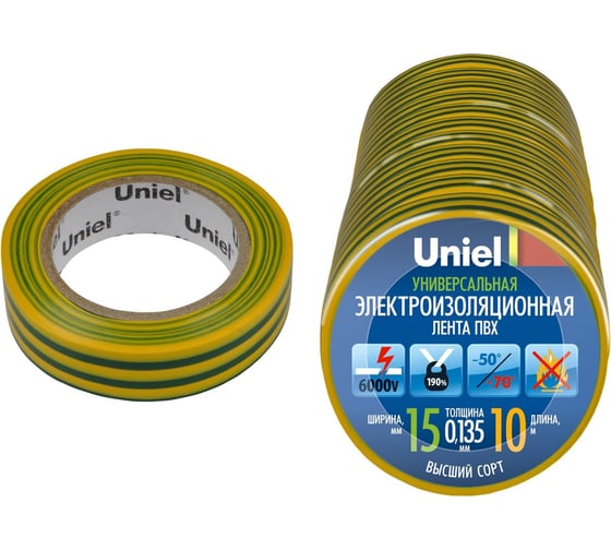 Изолента Uniel UIT-135P 10/15/10 YGR 04523 1