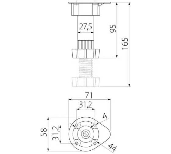 Ножка GTV WP Н95-165 кухонная, черная, 60 кг NM-DPD20-100