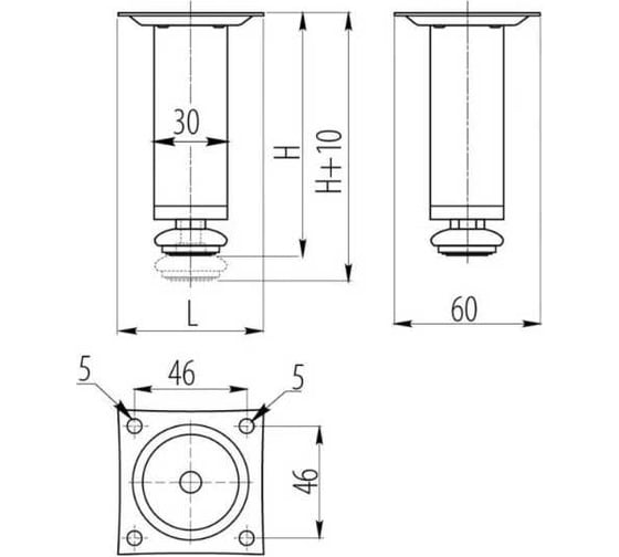 Регулируемая опора GTV 30x100 мм, хром, 60кг NM-BD-100-01